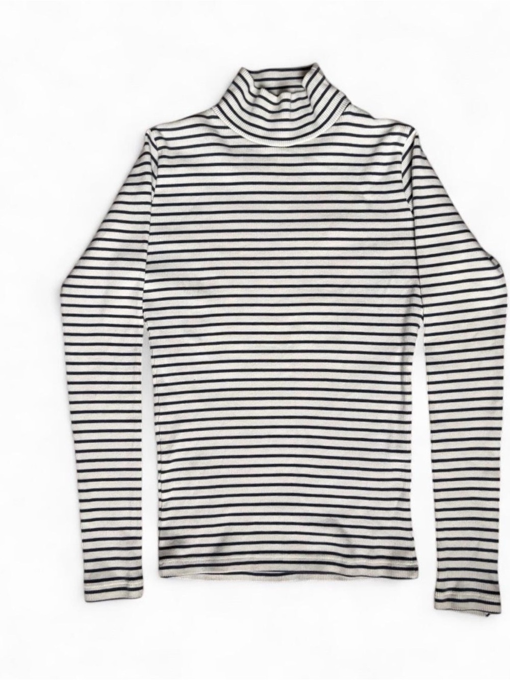 Brandy Melville Mock Neck Long Sleeve Top - Grayish-Blue & White Stripes